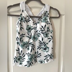 Ambrielle brand White & green Floral Tankini with knit braided straps size S